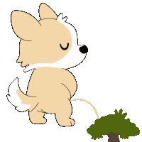 a cartoon drawing of a dog urinating next to a tree