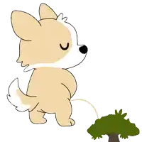 a cartoon drawing of a dog urinating next to a tree