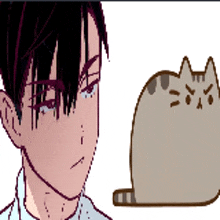 a pixel art drawing of a man and a cat with angry faces