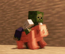 Minecraft Zombie Riding A Pig GIF