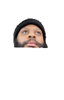 a man with a beard is wearing a black beanie and looking up at the sky .