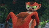 a close up of a cartoon animal with a red mask on
