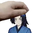 a pixel art of a hand putting a towel on a girl 's head .