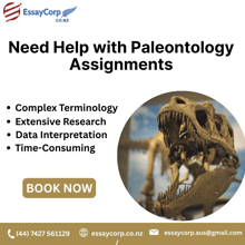 an advertisement for essay corp.co.nz shows a dinosaur skeleton