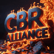 the logo for the cbr alliance is surrounded by fire