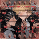 a picture of a man kissing another man with the words " dencielcanon " on the bottom