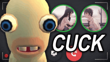 a cartoon duck with big eyes and the words cuck behind it