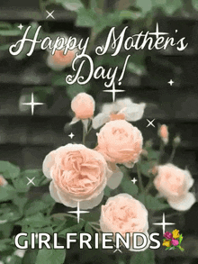 a happy mother 's day greeting card with flowers and the words girlfriends