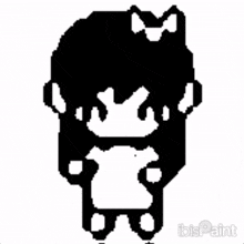 a pixel art drawing of a girl with a bow on her head