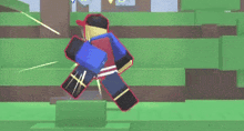 a cartoon character is running in a video game with a gun .