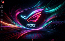 a computer screen shows a colorful background with the word rog on it