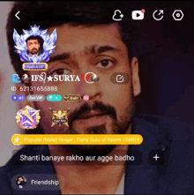 a screenshot of a man 's face with the name ifs surya