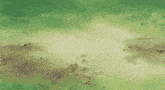 a cartoon character is standing on a grassy field