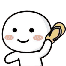 a cartoon character is holding a pair of flip flops in his hand and smiling .