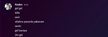 a purple background with a person named koden