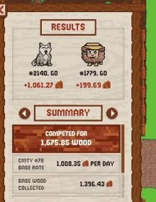 a screenshot of a game that says results and summary on it