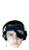 a man wearing headphones and a blue headband has an eye patch on his eye