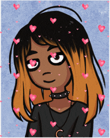 a cartoon of a girl with hearts around her