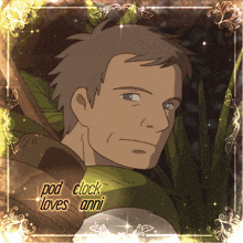a drawing of a man with the words " pod clock loves anni " on it