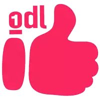 a pink thumbs up with the word odl written on it