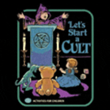 a poster that says let 's start a cult with teddy bears and candles
