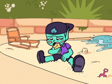 a cartoon drawing of a person eating a piece of pizza