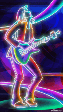 rock guitar neon lights music