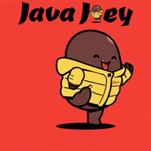 a cartoon of a turtle wearing a yellow jacket that says java jeey on the bottom