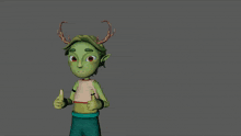 a cartoon character with antlers giving a thumbs up sign