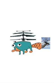 a cartoon perry the platypus with a helicopter on top of his head