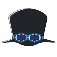 a black top hat with blue goggles on it