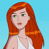 a cartoon girl with red hair and green eyes