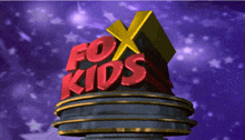 a fox kids logo against a purple sky with stars