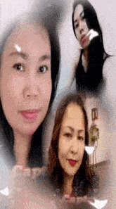 a collage of four pictures of a woman 's face , one of which is a selfie .