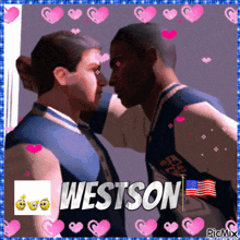 a picture of two men kissing with the word westson in the corner