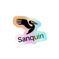 a colorful sticker with a pelican and the word sanquin