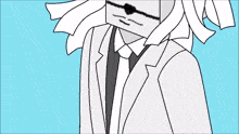 a cartoon drawing of a man in a white suit and tie