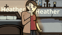 a cartoon drawing of a woman and a boy with the name heather