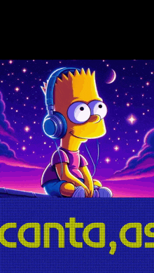 bart simpson is wearing headphones and sitting on a roof