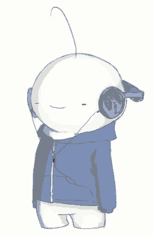 a drawing of a cartoon character wearing headphones