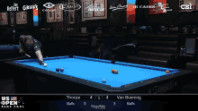 a pool table with a score of 4 to 5