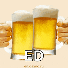 two glasses of beer with the words happy birthday cheers ed on the bottom