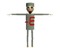 a cartoon character with a red e on his chest