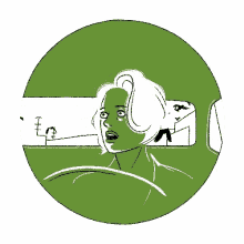 a drawing of a woman with a green face