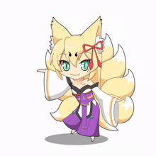 a cartoon drawing of a fox with a red bow on her head