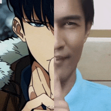 a picture of a man 's face next to a picture of a cartoon character