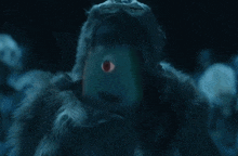 a close up of a person in a fur coat with a hole in their eye .