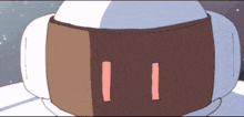 a cartoon drawing of a person wearing a helmet with two pink buttons