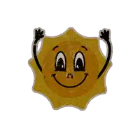 a cartoon drawing of a smiling sun with arms and legs