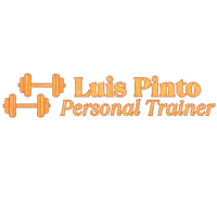a logo for luis pinto personal trainer with a pair of dumbbells